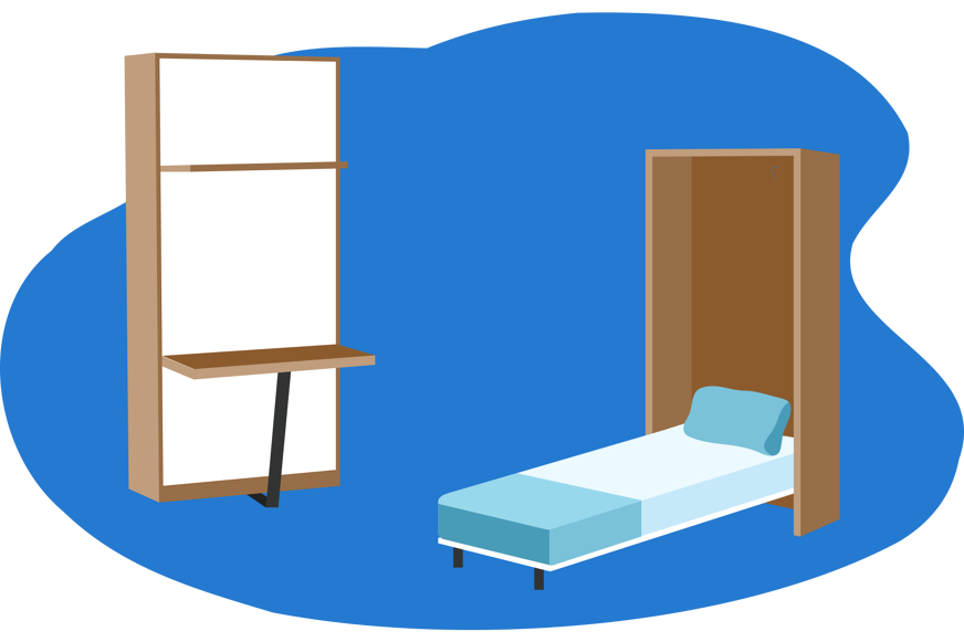 Cama embutida na parede com escrivaninha